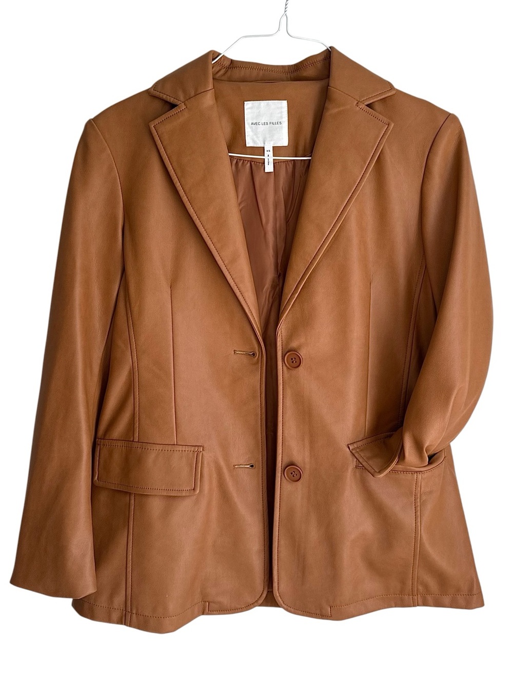 Avec Les Filles Regular Fit Plain Brown Pleather Blazer Jacket Size XS NWOT